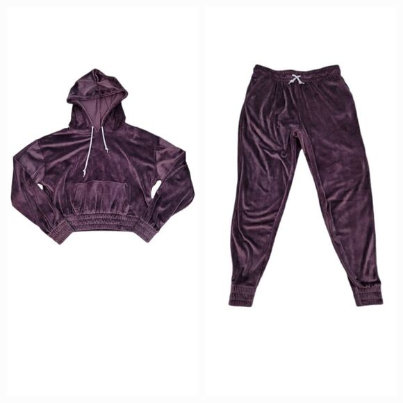 2 PC Velvet Tracksuit Hoodie Sweatshirt Crop Top and Joggers Size Large and XL - Picture 1 of 15